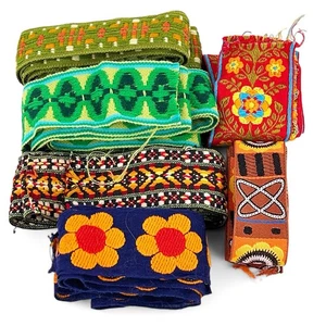 Vintage 60s 70s Jaquard Ribbon Trim Lot Nuclear Flower Power - Picture 1 of 8