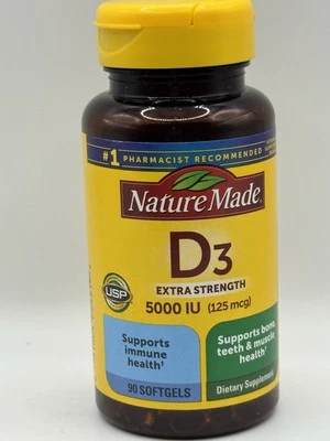 Nature Made Extra Strength D3 5,000 Iu (125 mcg) 90 Sgels Ex 01/2027 - Image 1 of 3
