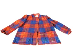 Vintage Diane Dickinson karierte Wolljacke Damen Gr. 12 rot blau Knöpfe Arbeitskleidung - Bild 1 von 12