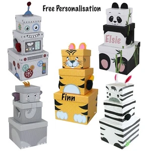 Stapeln Geschenkboxen niedliche Aufbewahrungsbox TIERE Tiger Zebra Elefant Roboter Panda - Bild 1 von 19