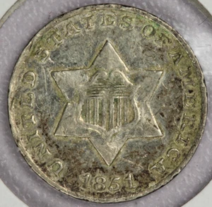1851 3CS Three Cent Silver-AU - Picture 1 of 2
