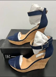 INC Womens NEW Blue Platform Cork Wedge Heels Shoes | Size 8 - Picture 1 of 6