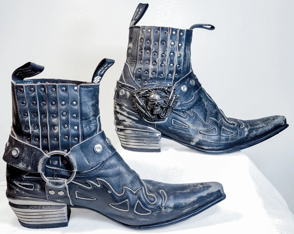 New Rock Western Goth Strap Skull Studded Boots Men's Size 41 - Image 1 of 4