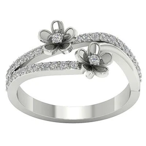 Floral Anniversary Split Shank Ring I1 F 0.45 Carat Round Diamond 14K White Gold - Picture 1 of 6
