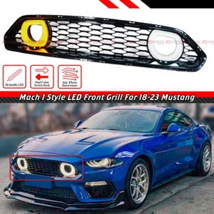 For 18-23 Mustang Mach 1 Style Front Grille W/ White & Amber LED Halo Ring Duct - Picture 1 of 6