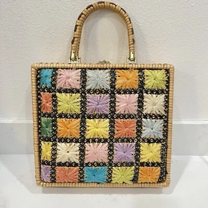 Vintage 60s Wicker Box Purse John Wind Imports By Donna Raffia Accents Hong Kong - Picture 1 of 22