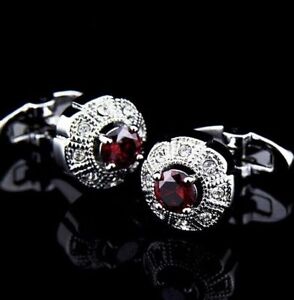 Red Ruby & CZ Art deco style 925 Silver Men cufflinks | Wedding anniversary Gift