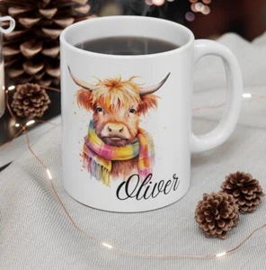Cow Mug Highland Cow Mug Lovers Personalised Farm Animal Scottish Christmas gift - Picture 1 of 4