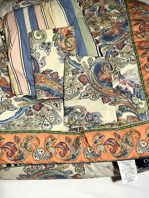 CHAPS CORAL SANDS Paisley Stripe Comforter Bed Skirt Pillow Shams King Size RARE - Image 1 of 4
