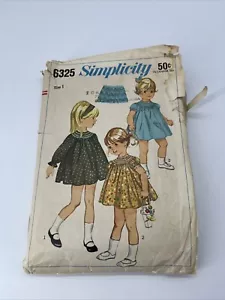1960s Girls Dress Size 1 Simplicity Pattern #6325 Toddler's One Piece Cut - Picture 1 of 11