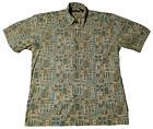 VTG PIERRE CARDIN Men Medium Green Brown Abstract Geo 100% Cotton  Camp Shirt