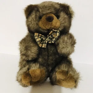 Fine Toy Dark Brown Plush Bear with bow, 9” - Picture 1 of 8
