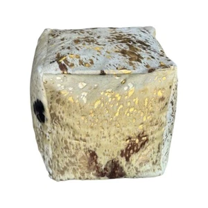 Handmade Premium Patchwork Cowhide Pouf: 18x18x18in Ottoman Seat - Picture 1 of 2
