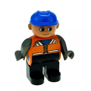 1x Lego Duplo Figur Mann schwarz orange alt-dunkel grau Arbeiter Helm 4555pb206 - Bild 1 von 1