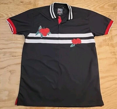 Bleecker & Mercer Embroidered Roses Black Polyester Polo Shirt Mens 3XL - Image 1 of 4