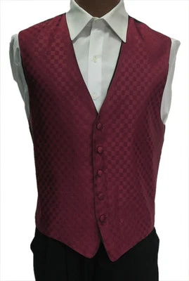 Large Mens Deep Red Burgundy Fusion Wedding Party Prom Fullback Tuxedo Vest - Image 1 of 2