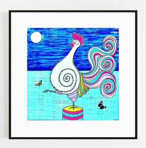 Key West Rooster 12x12" Matted Art Print Colorful Abstract Funky Cock Kitchen - Picture 1 of 6