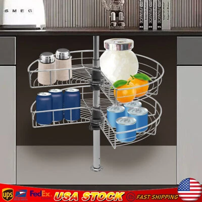 24" Kidney Chrome 2-Shelf Lazy Susan Kitchen Base Cabinet Corner Organizer Rack - Image 1 of 4