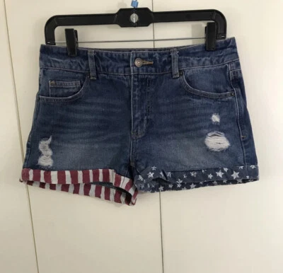 Pantalones cortos de mezclilla de tiro alto Mossimo para mujer bandera americana estrellas y rayas talla 6 Foto 1 de 4