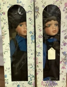 Lot Of 2  (Boy & Girl) Porcelain Dolls New With Stands 14” Tall - Picture 1 of 11