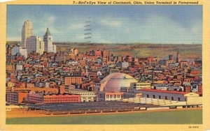 Postal OH: Vista de pájaro de Cincinnati, Ohio, lino publicada 1948 - Imagen 1 de 3