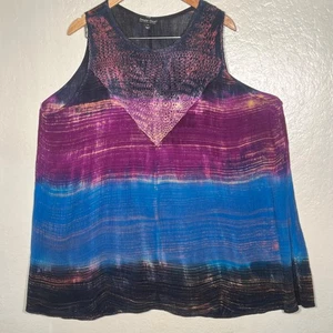 Top túnica boho multicolor Greater Good para mujer 4X sin mangas tie-dye 100 % rayón - Imagen 1 de 11