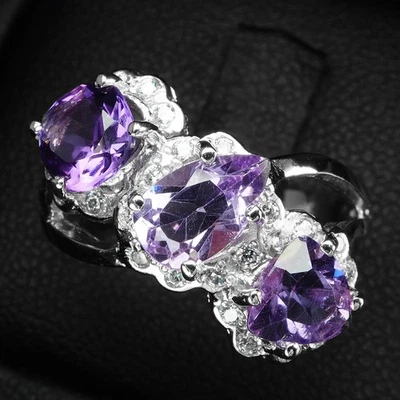 Inestimables Anillos de Plata de Ley 925 Hechos a Mano Triple Espinela Violeta 2.98Ct Regalo Foto 1 de 4