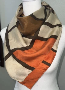Vintage Mid Century Modern Seidentuch hellbraun, orange braun klassisch! Mondrian Vibe Swiss - Bild 1 von 6