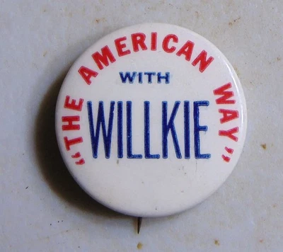 Wendell Willkie 1940 campaña pin botón político Foto 1 de 2