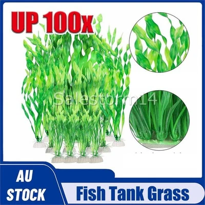 Artificial Fake Plastic Water Grass Plants Fish Tank Aquarium Ornament 10-100X A - image 1 of 4