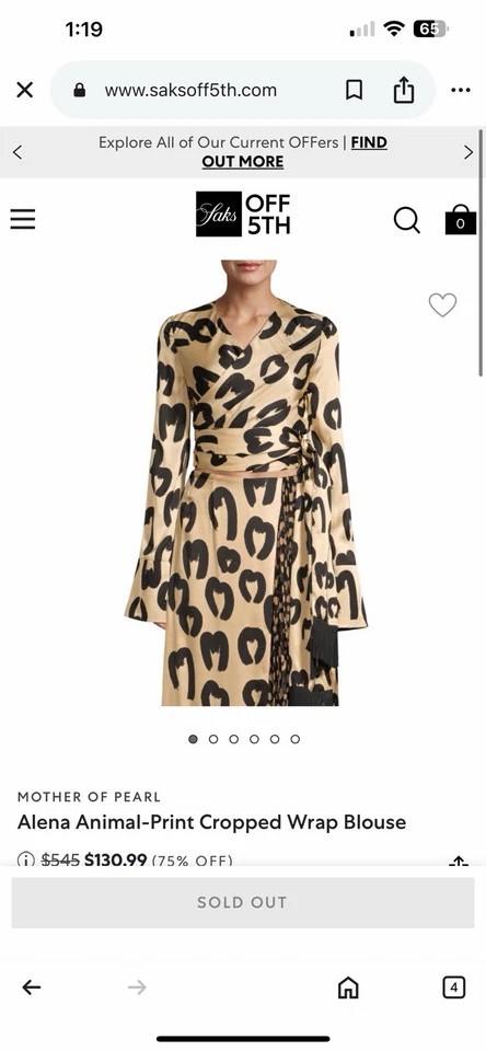 MOTHER OF PEARL Alena 动物印花短裹身衬衫 10 码 — 第 1/4 张图片