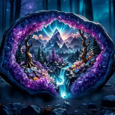 Kits de Pintura Diamante Cascada para Adultos, Bosque Cristalino Iandscape 5D Diamante A Foto 1 de 4