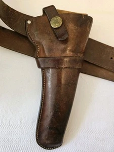 Vtg H H Heiser Denver Leather Holster No 916 Right Hand For Colt 6" W/Brass Belt - Picture 1 of 6