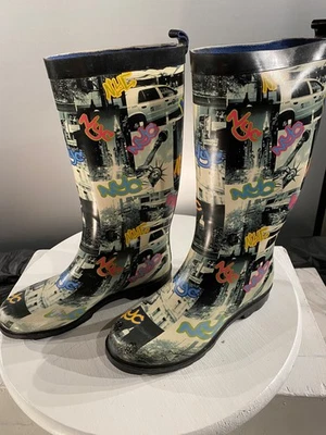Botas de lluvia/nieve vintage NYC Gráfico Capelli Natural Breeze Goma Talla 8 Foto 1 de 4