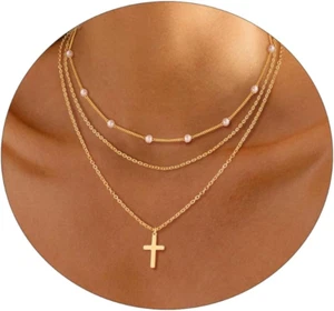 Layered Necklaces for Women Dainty Gold Necklace 14K Gold Plated Herringbone Nec - Picture 1 of 12