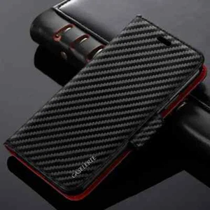 Samsung S23 FE Carbon Fibre Effect PU Leather Kickstand Wallet Flip Case Cover - Picture 1 of 5