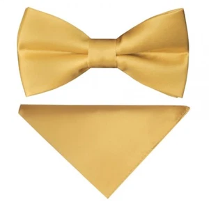 Vorgebundene Karamell Satin Jungen Fliege und quadratisches Taschenset Hochzeit Abschlussball Dickie Schleife - Bild 1 von 4