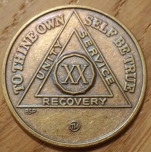 20 Year Twenty Alcoholics Anonymous AA Bronze Medallion Coin Sobriety Chip. - Picture 1 of 2