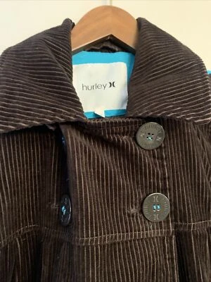 Hurley Peacoat Parka Hooded Corduroy Brown Turquoise Fashion Size XS NWOT Y2K - Image 1 of 4