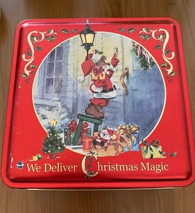 The Swiss Colony We Deliver Christmas Magic Santa Mouse Christmas Tin Vintage - Picture 1 of 4