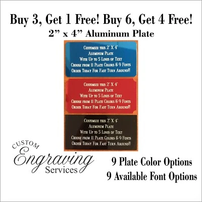 CUSTOM ENGRAVING SERVICES Custom Engraved Plate ALUMINUM 2"x4" Name Plate Plaque Art Label Tag Gift Trophy