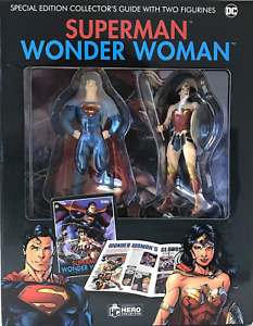 SUPERMAN & WONDER WOMAN Figurines w Special Ed Collectors Guide Hero Collector