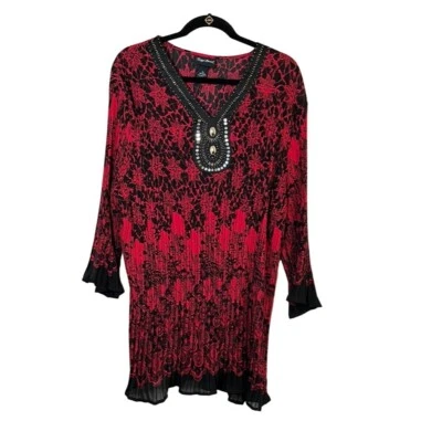 Top Maggie Barnes Mujer 3X Pullover Rojo Floral Cuentas Boho Western Retro Años 80  Foto 1 de 4