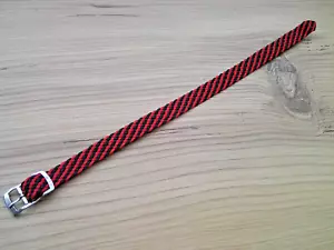 Vintage Sonit Red Black Nylon Perlon One Piece 10mm Watch Strap Silver Buckle - Picture 1 of 7