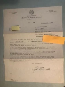 Carta de la Oficina de Vehículos Motorizados del Estado de Ohio 1954 sobre accidente automovilístico - Imagen 1 de 5