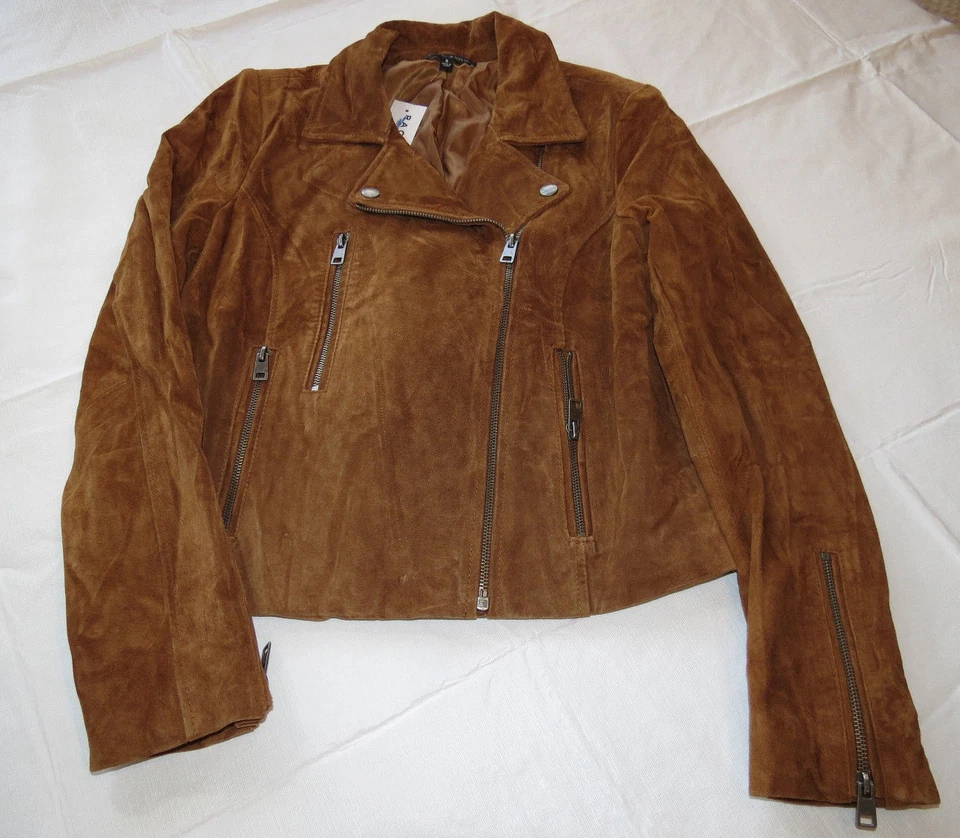 Chaqueta de cuero de gamuza para mujer Kendall & Kylie abrigo de motociclista S pequeño caramelo*^ Foto 1 de 1