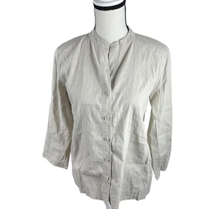 Eileen Fisher Jacket Petite Medium Beige Pockets Button Linen Blend Collarless - Picture 1 of 17