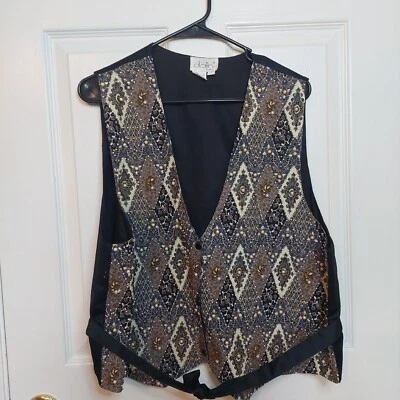 Dalin Plus Vintage Beaded Vest Diamond Pattern Ethnic 80's Prom Formal Size 1X - Image 1 of 4