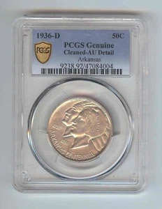 1936 D Arkansas Centennial Half Dollar PCGS AU Detail Cleaned Slight Toning - Picture 1 of 2