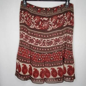 Jones Wear Skirt Womens 10P Boho Striped Print Midi Flare Brown Red Petite - Picture 1 of 5